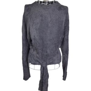 Express Gray Furry Hem Tie Sweater SZ M